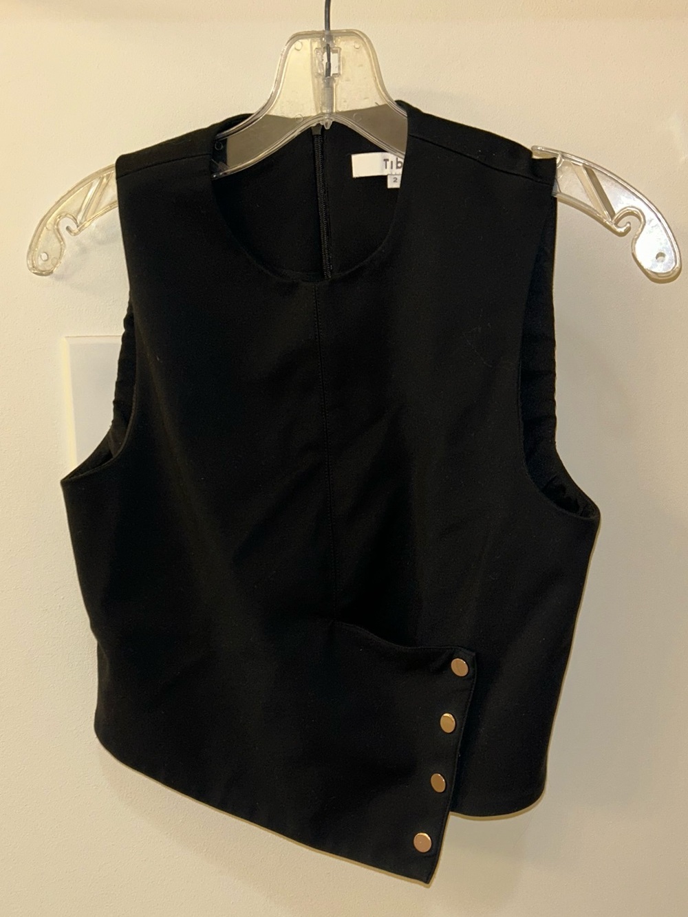 Tibi Asymmetrical Snap Flap Sleeveless Top